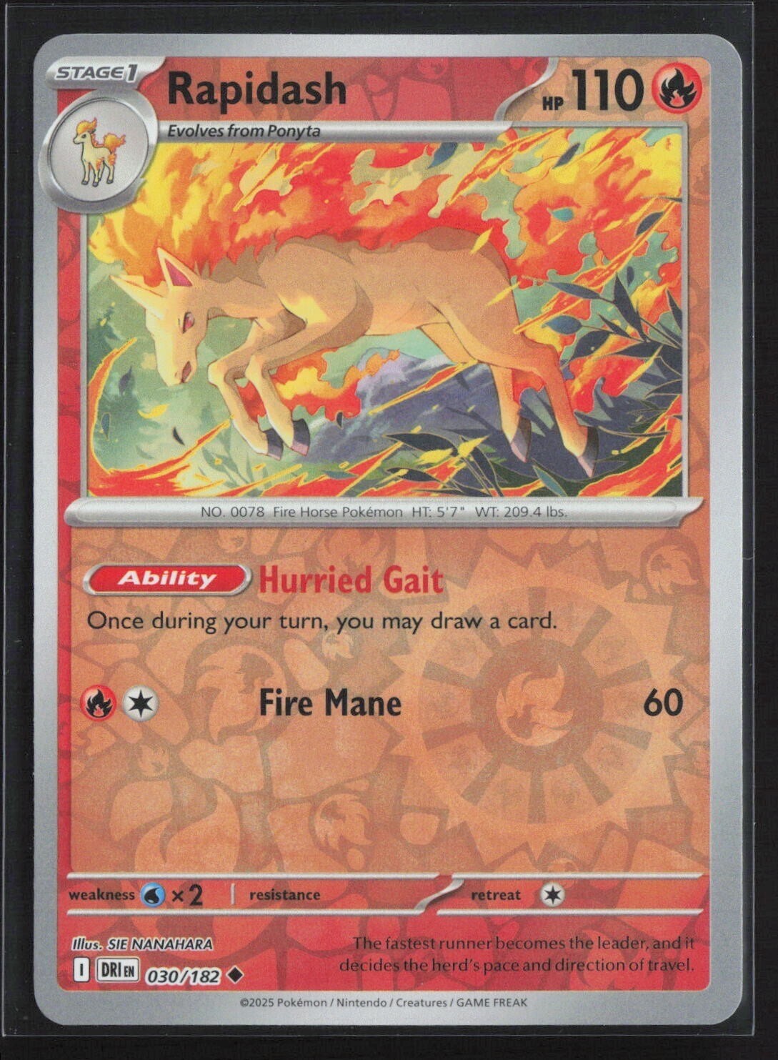 Pokemon TCG Destined Rivals - 030/182 Rapidash - Reverse Holo NM