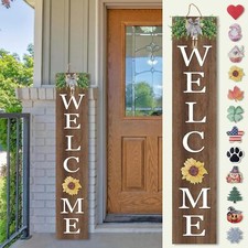 Interchangeable Welcome Sign for Front Porch Standing 47"X8" Outdoor Large Wood