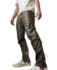 Western Cowboy Style Leather Pant Native American Brown Leather Pant Side Laces