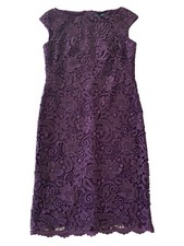 LAUREN RALPH Dress Women 4 cocktail Formal Purple Lace Sheath Guipure small