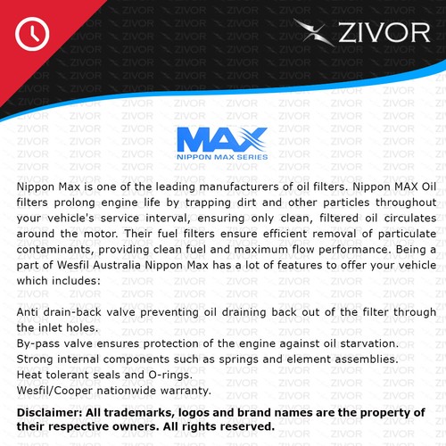 NIPPON MAX Oil Filter For MITSUBISHI FUSO FH 100 FH 6D31 1990-1995 #WHDZ212NM - Picture 2 of 6