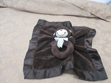 Carters Monkey Baby Lovey Security Blanket Rattle Satin Fleece Brown Infant