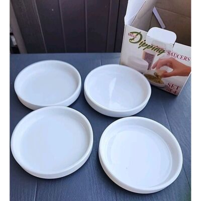 White Ceramic Oil & Vinegar 4 Saucers Italian Bread Dipping New In Box