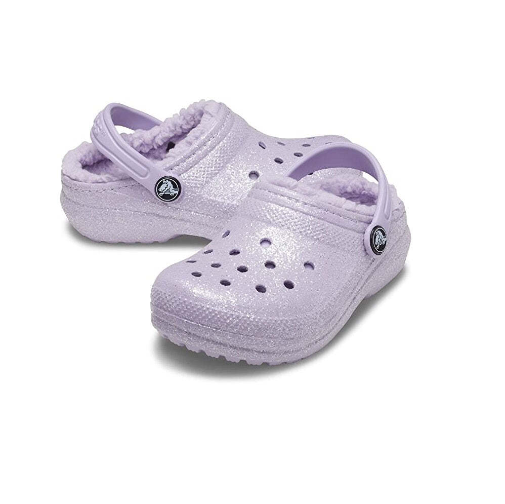 NEW! CROCS CLASSIC LINED GLITTER CLOGS Lavender Kids Slippers