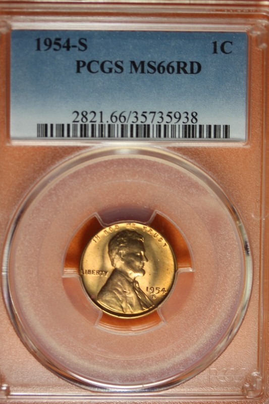 1954 -S PCGS MS66RD Lincoln Wheat Cent #B41779