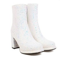 Women's Party Club Dress Ankle Boots Glitter Zipper Chunky Heel Round Toe Shoes