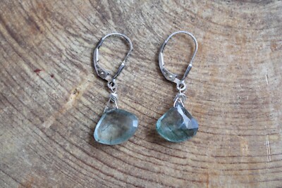Green Dendritic Quartz & Sterling Silver .925 dangle Earrings