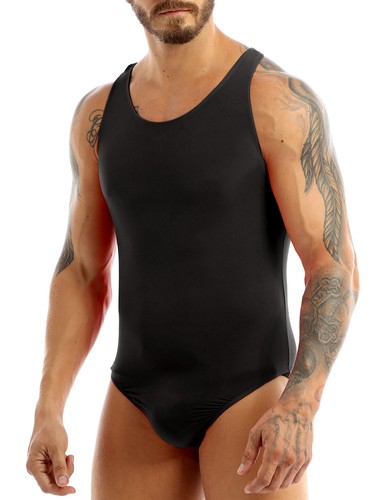 Men Sheer Mesh Tank Undershirt Leotard Nightwear Bodysuit Stretchy Thong Shirt - Picture 15 of 21