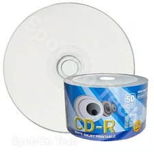 50 LSK CD CD-R White Inkjet Print - Taiwan - 80Min/700MB/52x 1pk of 50 hp