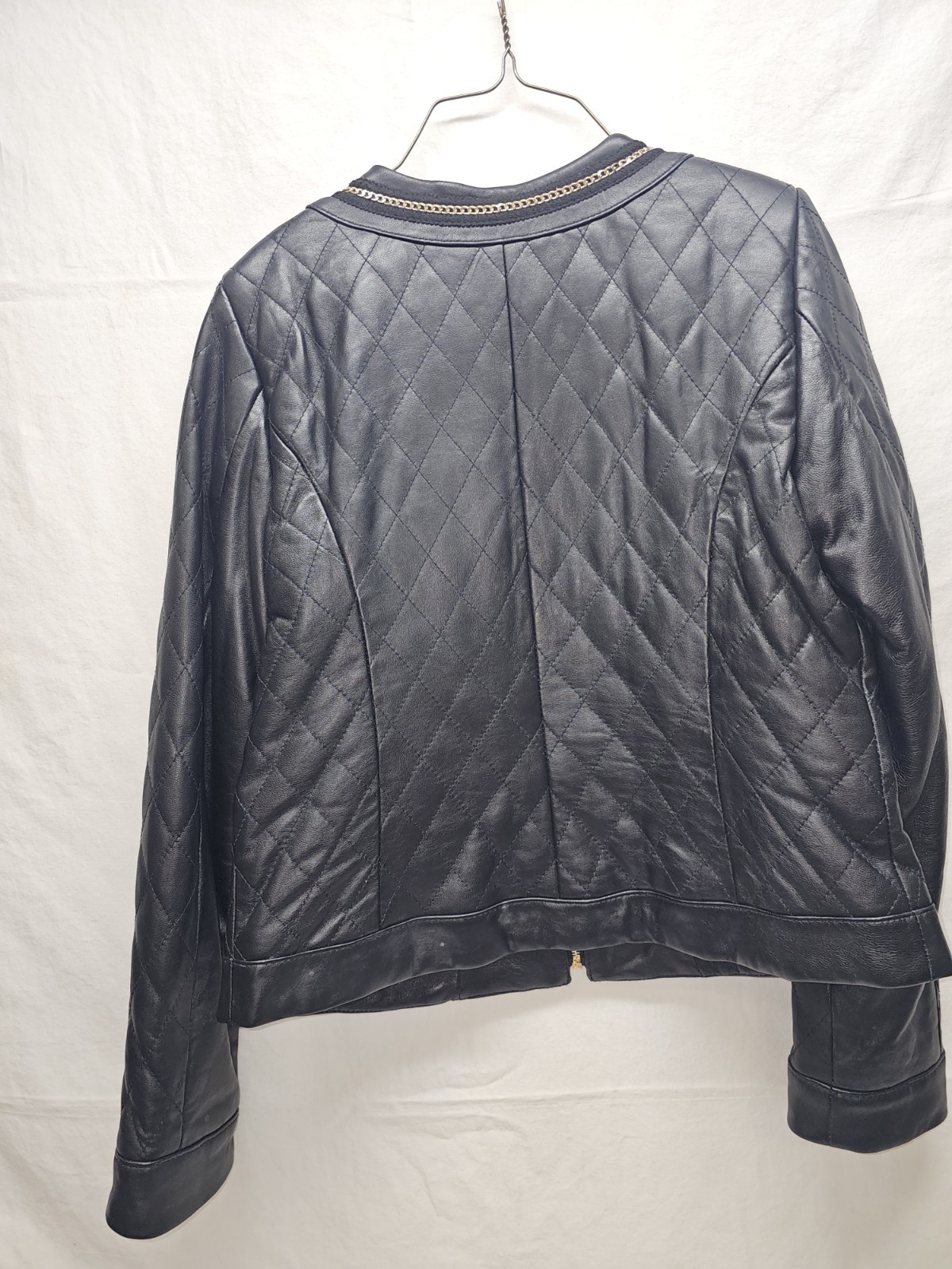 Vince Camuto Leather Jacket Chain Trim Chanel Coat M Bella Swan Vamp Glam Rocker thumbnail 3