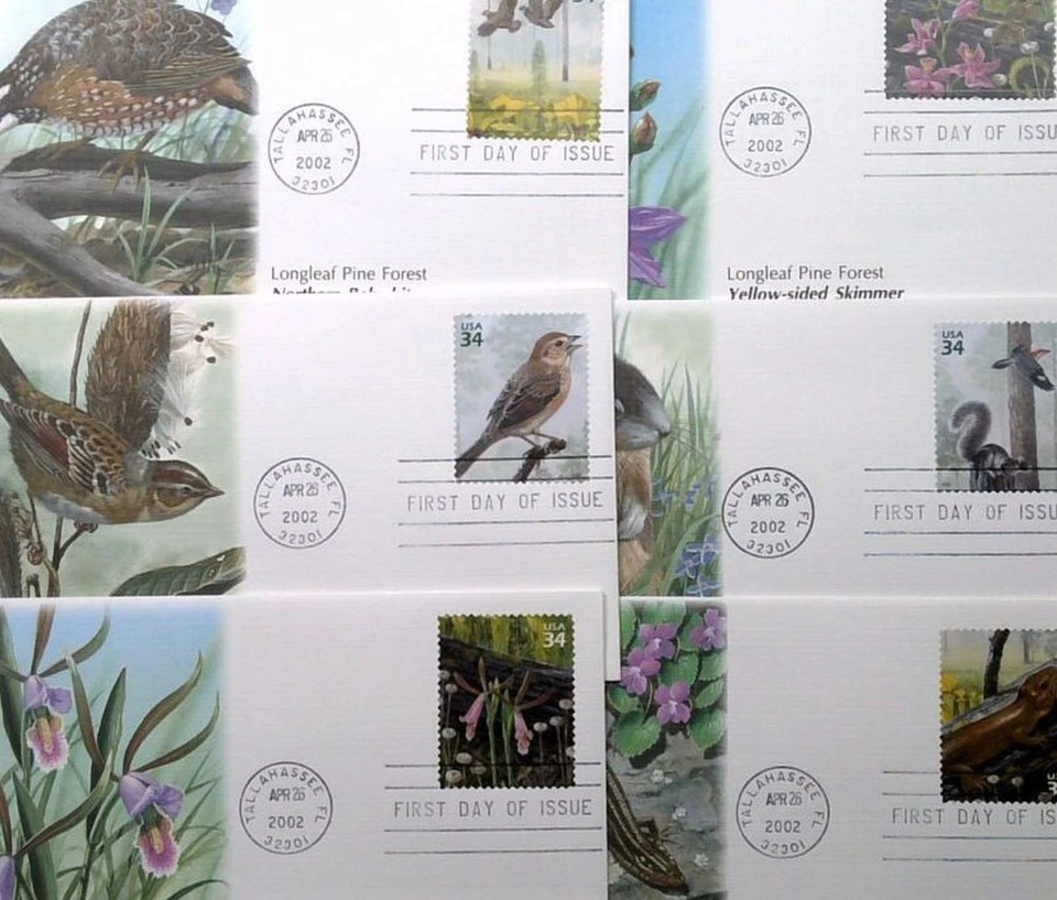 2001 Longleaf Pine Forest 3611a-j FDC Fleetwood Nature woodpecker snake flytrap - Image 2 of 4