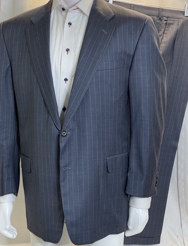 Hickey Freeman Men’s 100% Wool Gray Pinstripe Suit Size 46R Waist 39x27 Pants