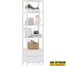 Tall Bookcase W/ 2 Drawers Space Saving Storage Bedroom Office New