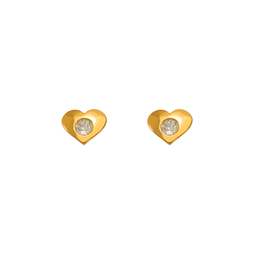 NEW 14K YELLOW GOLD WHITE HIGH POLISHED HEART STUD EARRINGS