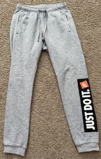 Nike Just Do It Mens Size Small Joggers Sweatpants Gray Drawstring Elastic Waist