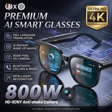 Smart Glasses for Men HD Camera 4K 8MP Live Translation 150 Languages