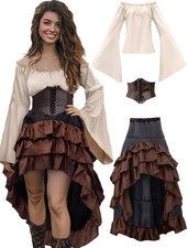 Verceco Pirate Costume Women Outfit with Renaissance Medium, Beige brown