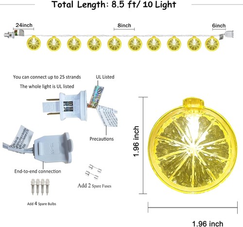 8.5FT LED Lemon String Lights, Plug in Summer Fairy Lights with lights - Picture 2 of 7