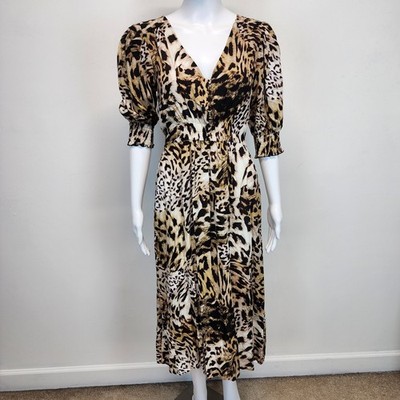 Banana Republic Leopard Midi Dress Size 4 V-Neck Travel Party Lightweight Rayon