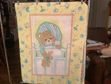 Fabric Panel, Teddy Bear in a Crib, Cotton Polyester Blend