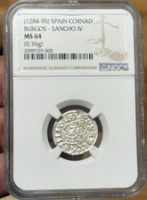 Spain Sancho IV EL Bravo 1284-1295, Burgos NGC MS64 Ancient Silver Coin
