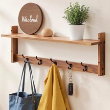 29Inch Wall Mounted Coat Rack with Hooks and Shelf - Large Rustic Wood Coat H...