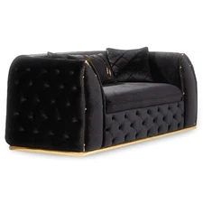 Charisma Collection Loveseat Luxurious Velvet Couch Tufted Upholstery Gold Black