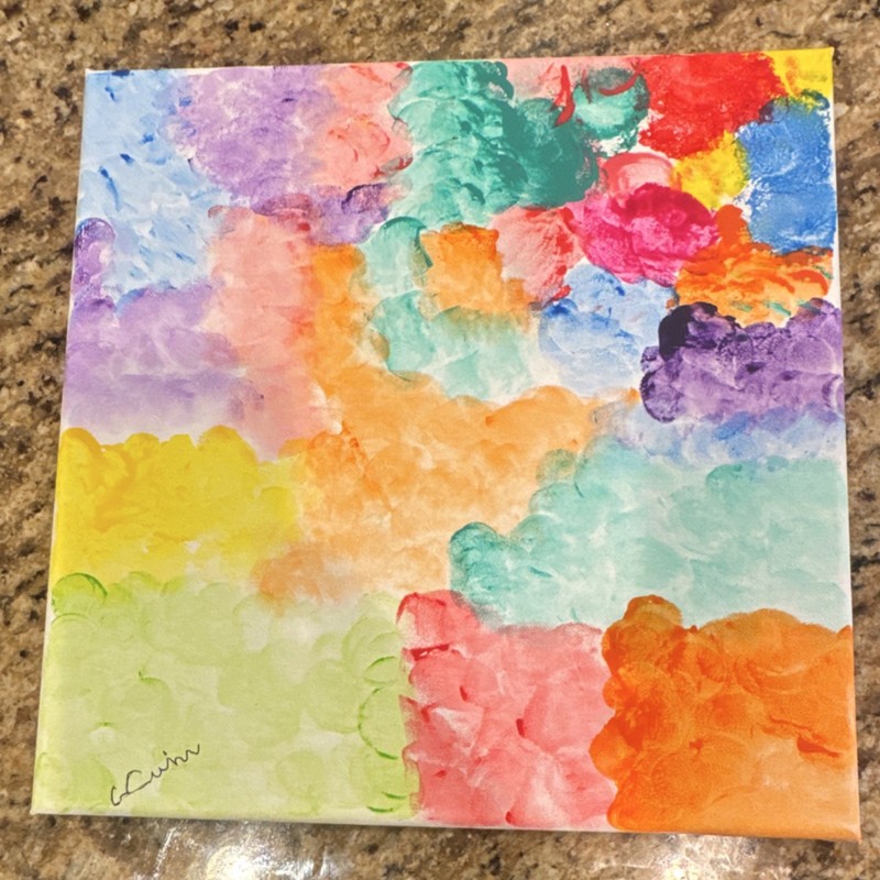 Handmade Abstract Acrylic Painting by Cavin, Small Unframed Canvas Signed