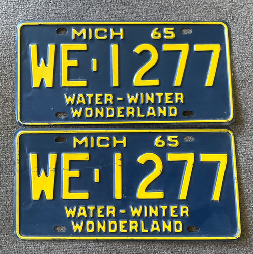 RARE 1965 MICHIGAN LICENSE PLATE PLATES PAIR ORIGINAL CHEVY FORD DODGE ETC