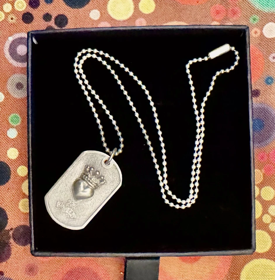 Necklace KING / QUEEN BABY Dog Tag Crown Heart Pendant 16" Sterling Ball Chain - Image 2 of 4