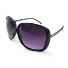 Fashion Eyewear Women's Sunglasses Large Black Round Frame Purple Accents UV400