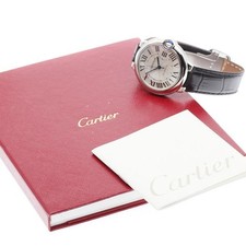 CARTIER BALLON BLEU W69017Z4 36mm SS Silver Dial Automatic Leather Strap #C266
