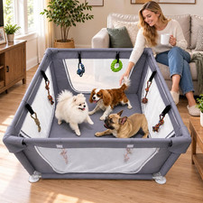 Puppy Playpen, Dog Playpen with Cover, 42" X 42" X 25", Steel Frame