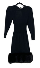 Vintage Black Lillie Rubin Fur Trimmed Women's Dress Cutout Back Size 2 USA Made