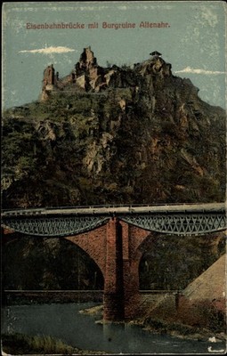 Eisenbahnbr�cke Burgruine Altenahr vintage postcard t458