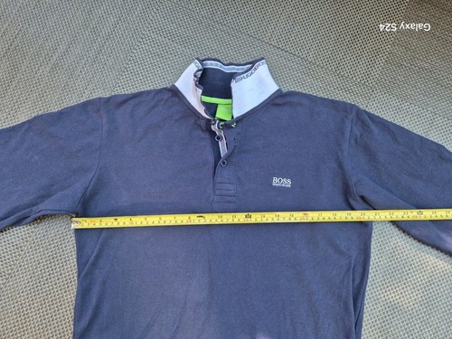 Hugo Boss Men's Navy Blue Textured Long Sleeve T-Shirt 100% Cotton, Size Large - Picture 2 of 6