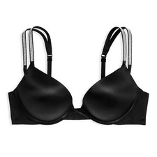 Victoria's Secret Bombshell Add-2-Cups Push-Up Bra 34C Black Shine Strap NEW 