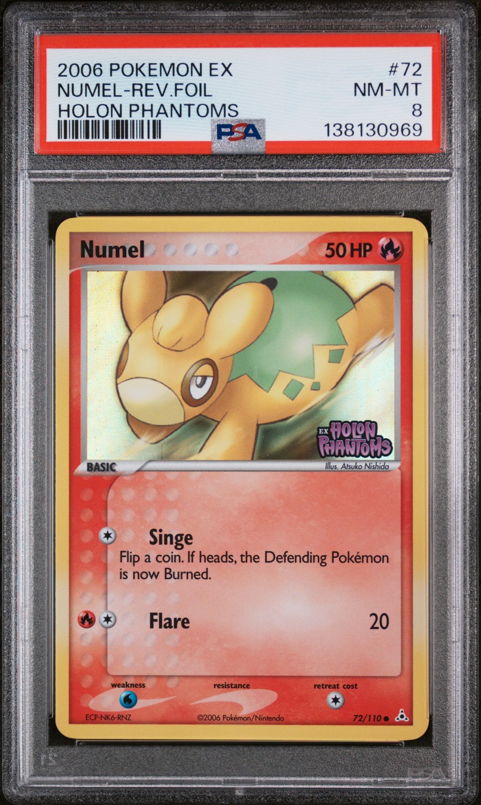 2006 POKEMON EX HOLON PHANTOMS #72 NUMEL-REVERSE FOIL PSA 8