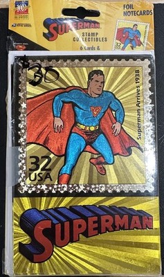 1998 DC Comics Superman Foil 6 Notecards Excellent. 6 Cards And Envelopes.