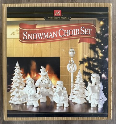 Members Mark Large 7 Piece Snowman Choir Porcelain Figures Excellent No Damage 