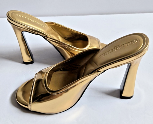 KARL LAGERFELD PARIS CHATURA PUMPS PEEP TOE GOLD WOMENS SIZE 6.5 NIB - Picture 7 of 11