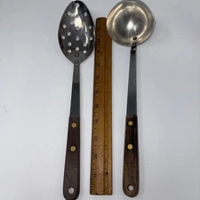 Vtg Robinson Knife Co Slotted Spoon Stainless-riveted Wood Handle & Ladle