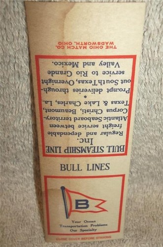 VINTAGE MATCHBOOK FLAT BULL STEAMSHIP LINE FREIGHT SERVICES BALTIMORE MARYLAND