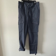 Democracy Dark Blue Women's Cargo Pants Button Zip Cotton Spandex Straight Leg