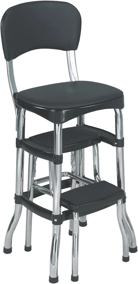 Chic Black Retro Step Stool Chair with Cushioned Seat for Height Assistance - Image 3 of 4
