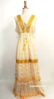 NWT Me 2 Magic Anthropologie Maxi Dress 3X Cream Yellow Gold Embroidered Boho