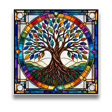 Celtic Tree of Life Stained Glass Window Style Opaque Vinyl Sticker Decal
