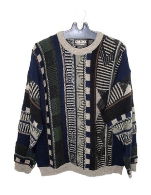 Vintage 3D Knit Coogi Style Geometric Wool Sweater Men XL Cosby Biggie Pullover