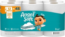 Angel Soft Toilet Paper, 12 Mega Rolls = 48 Regular Rolls, Soft and Strong To