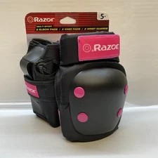 Razor Multi Sport Elbow Knee Pads Wrist Guards Set Black/Pink NEW 5+